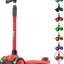 Allek Kick Scooter B03, Lean 'N Glide 3-Wheeled Push Scooter with Extra Wide PU Light-Up Wheels, Any Height Adjustable Handlebar and Strong Thick Deck for Children from 3-12yrs (Red)