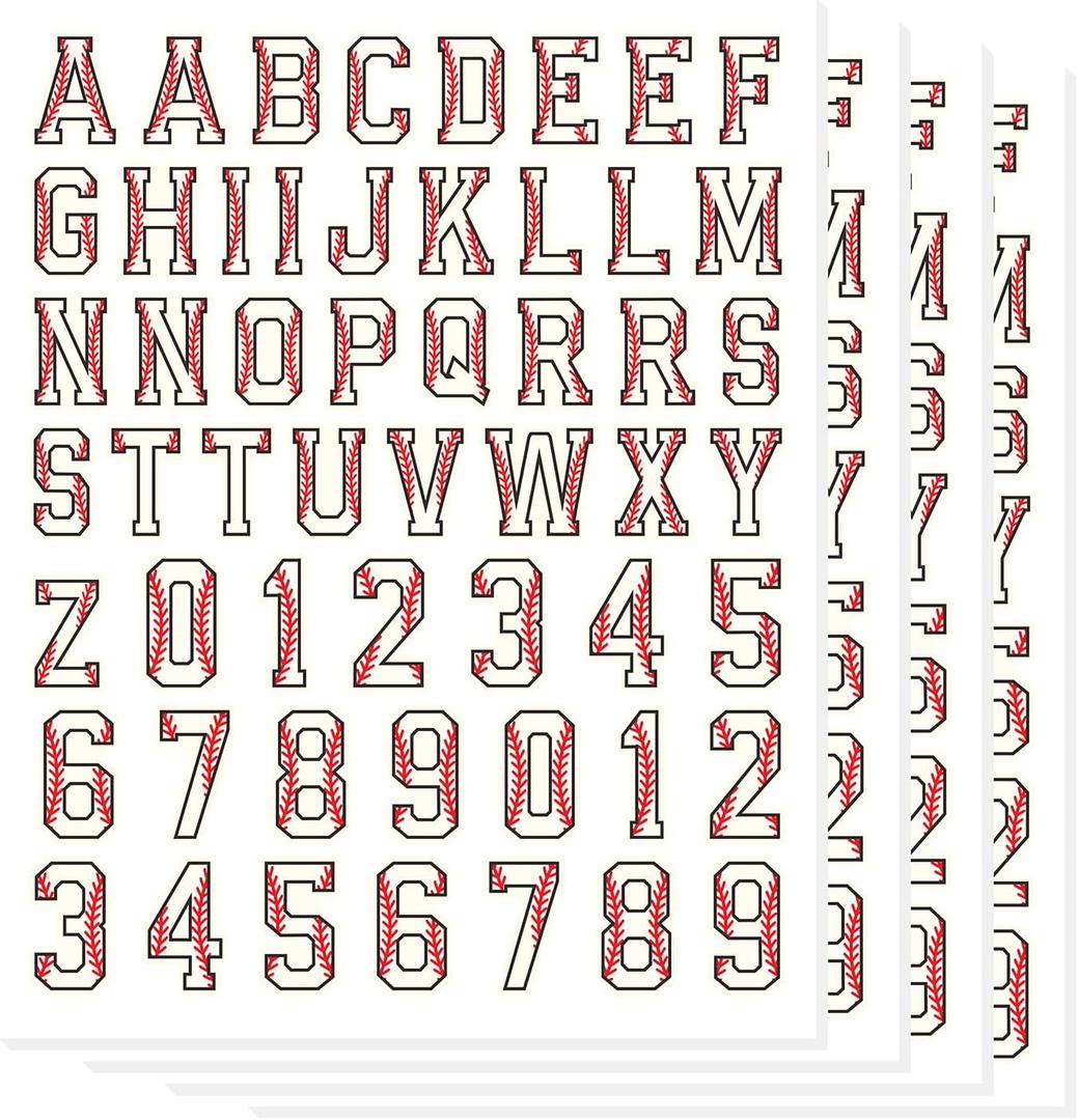 216 PCS 4 Sheets Letters Numbers Baseball Softball Helmet Stickers Name Decal Vinyl Sticker for Hard Hat Laptop Water Bottle Phone Case (Baseball)