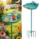 Mellbree Bird Bath for Outside, 12" Dia 39" H Lake Blue with Gold Gilding Metal birdbath for Outdoors, Freestanding with Perch & Feeder Bowl, Multi-Functional for Garden Patio Yard Lawn Outdoor Decor