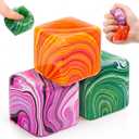 3 Pcs Stress Cube Bulk Swirl Ice Cube Stress Ball for Adults Anxiety Relief Soft Squeeze Sensory Square Ball for ADHD Prizes Goodie Bag Stuffers Party Favors(Orange, Green, Pink,1.38 Inch)