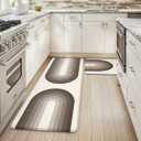 LEEVAN Rainbow Kitchen Mats for Floor Anti Fatigue,Waterproof Kitchen Rugs Sets of 2, Boho Non Slip Kitchen Rug, Cushioned Kitchen Floor Mats for Laundry Sink Office, Brown/White (17.3"x29"+17.3"x47"-0.47inch, Tan and White)