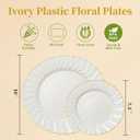 Lullaby 60PCS Ivory Scalloped Plastic Plates with Gold Rim, Disposable Elegant Plates Include 30pcs Dinner Plate 10.25", 30pcs Plastic Dessert Plate 7.5", Perfect for Wedding and Party