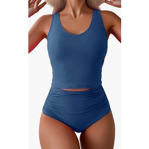 Eomenie Two Piece Tankini Swimsuits for Women Tummy Control Bathing Suits Cutout Back Swim Tank Top with High Waisted Bottom