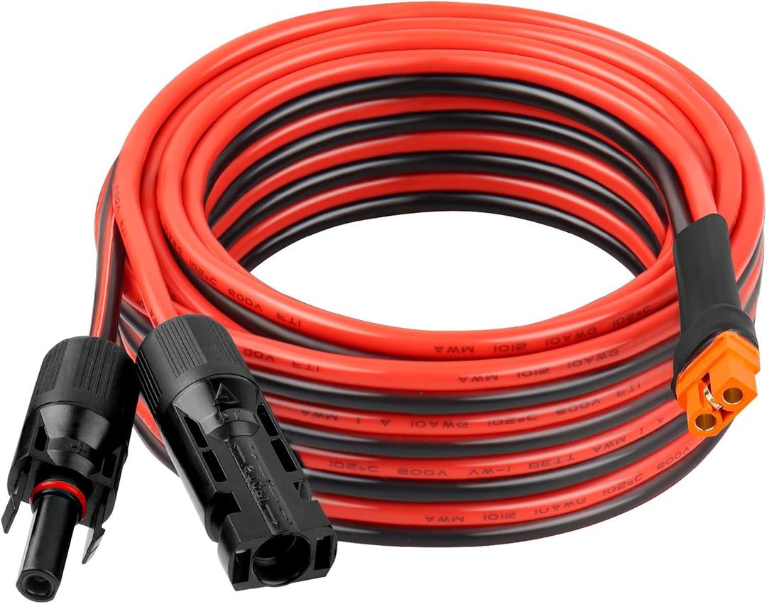 10AWG 20FT Solar to XT60i Extension Cable 3 6 10 35 50 75 100FT Heavy Duty Adapter Cable Connector XT60i Wire for Portable Power Station, Solar Panel, RV, Battery, Renewable Energy Applications, Size 20FT