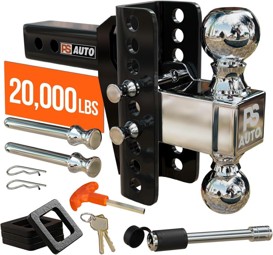 Adjustable Gooseneck Drawbar Trailer Hitch - 20,000 LBS, Fits 2 and 2-5/16 Inch Balls, US Gov Tested & Certified, Gooseneck Trailer Hitch Adapter for RV Towing, Motorcycles & Powersports