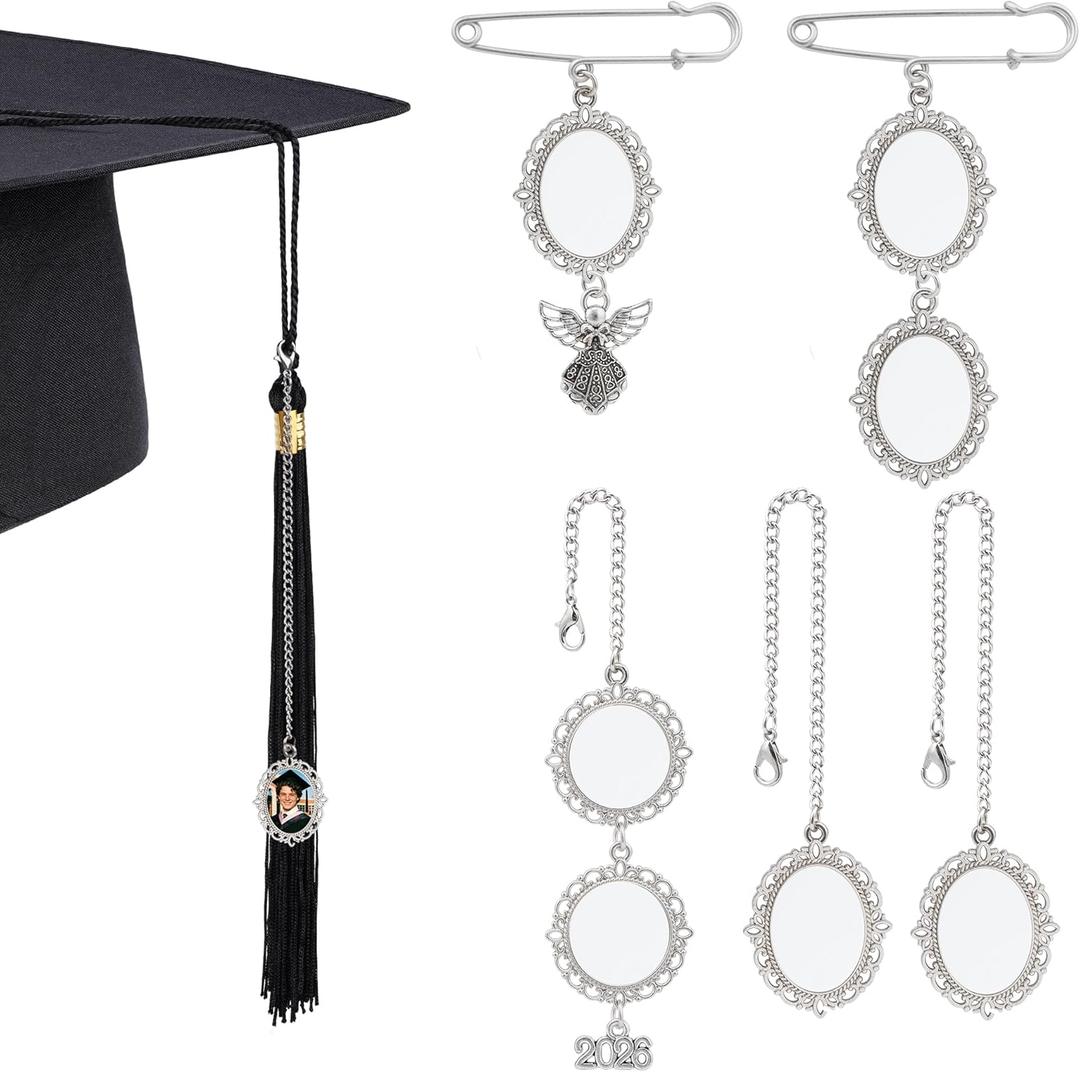 5Pcs Graduation Memorial Photo Charms Sublimation Tassel Charm Personalized Graduation Decorations DIY Tassel Gift for Grad Cap and Gown