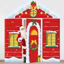 Christmas Door Decoration Santa Workshop Door Cover Christmas Holiday Red House Hanging Backdrop Xmas Porch Banner for Winter Holiday Outdoor Garage Classroom Home Decor