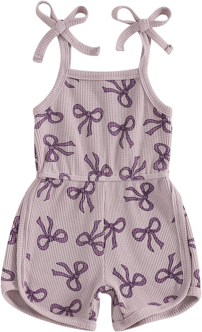 YINGISFITM Toddler Baby Girl Clothes Bowknot Sleeveless Halter Overalls Shorts One Piece Romper Jumpsuit Summer Outfit (2-3T, Purple)