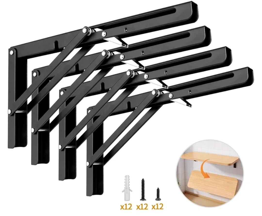 Yarssihha 12 Inch Folding Shelf Bracket, 4 Pack Heavy Duty Wall Mounted Foldable Brackets, Space-Saving Metal Collapsible Shelf Brackets, Max Load:180lbs