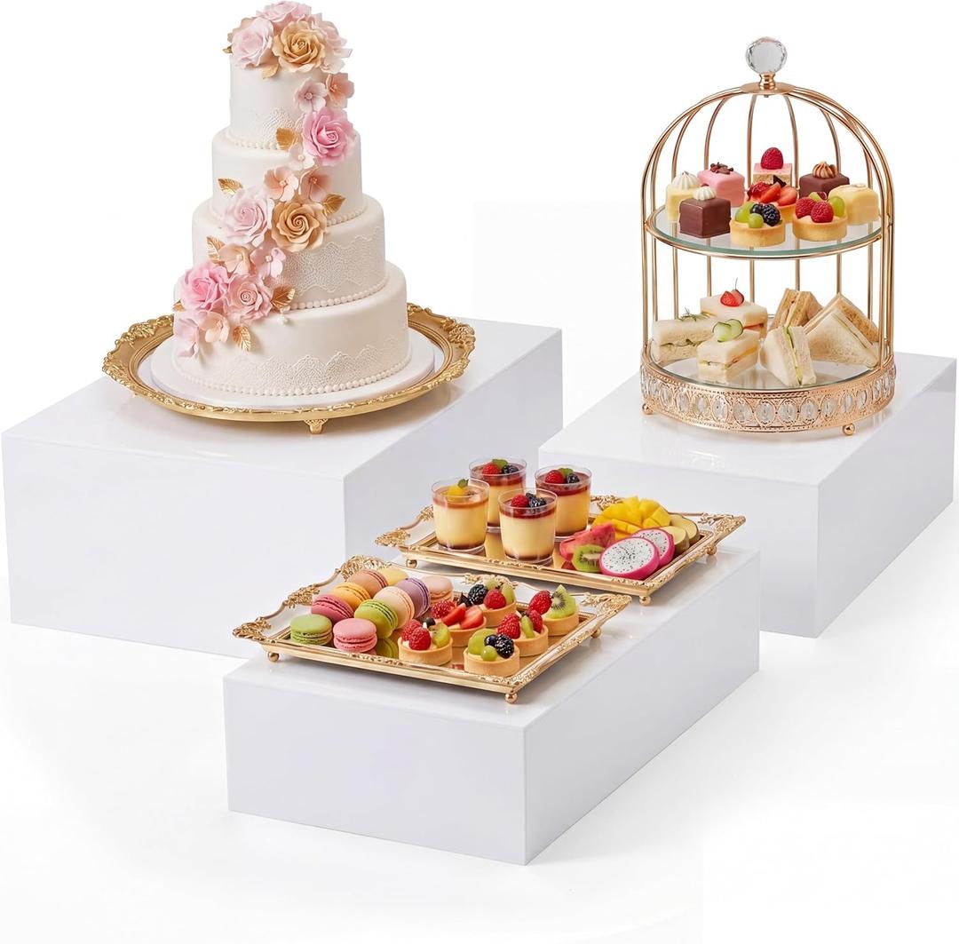 BrightRow 3 Pack Extra Large Acrylic Buffet Risers - 14” 13” 12” Cube Display Stands with Hollow Bottoms, Table Display Boxes Set for Food Dessert Cake Drink Catering Party Supplies