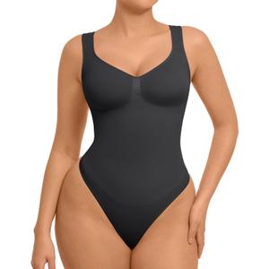 FeelinGirl Shapewear Bodysuits for Women Tummy Control: Thong Seamless Body Suits Sculpting Snatched Waist Body Shaper (X-Large, Black)