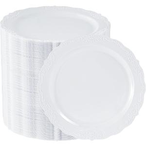 100 Pieces White Plastic Plates-7.5inch Dessert Disposable Plates - Premium Heavy Duty Hard Disposable for Dinner- Party Supplies for Birthdays, Celebrations, Wedding