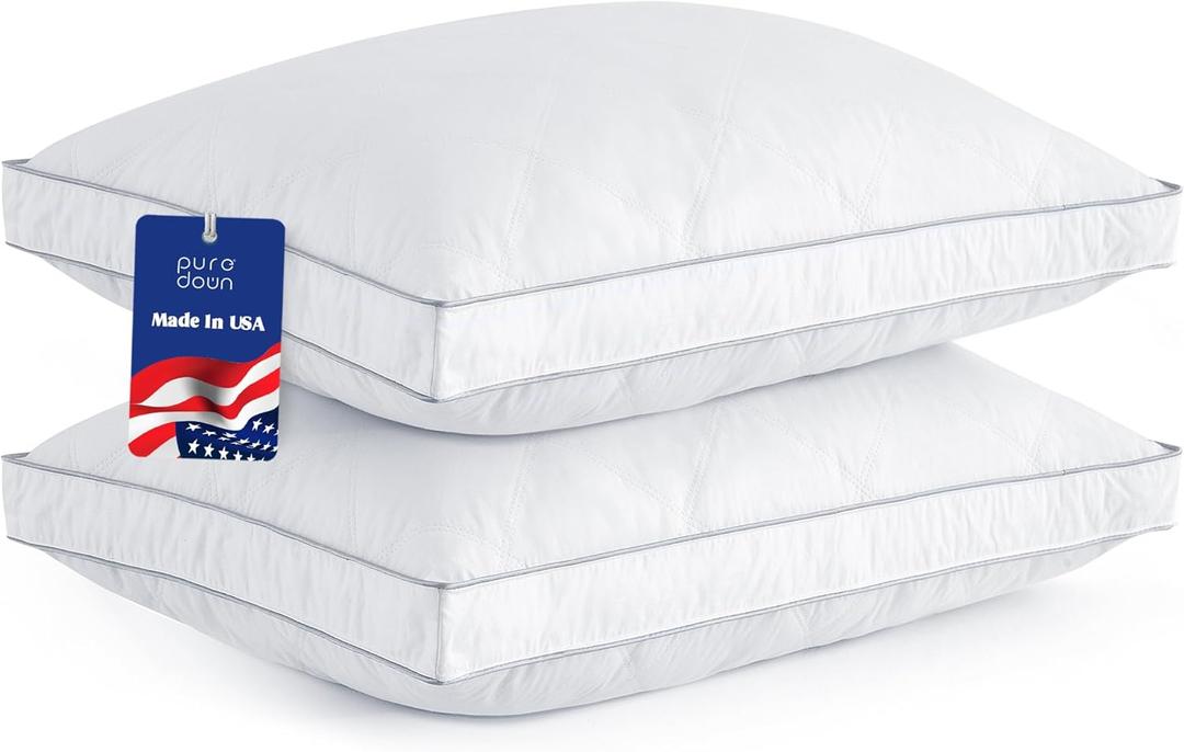 puredown Made in USA Goose Feathers and Down Gusseted Pillows, 100% Cotton Cover, Pillows King Size Set of 2, Hotel Luxury Gusseted Bed Pillows for Sleeping