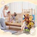 GLDZI Stuffed Animal Storage Zoo with Wheels, Wooden Stuffed Animal Organizer with Elastic Cords, Space Saving Toy Plushies Storage Holder for Playroom, Bedroom, Living Room(Burlywood, Small)