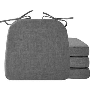 Chair Cushions for Dining Chairs, 2" Thick Seat Cushions for Kitchen Chairs, D-Shaped Chair Pads with Washable Cover, Ties and Non Slip Backing, 17'' x 16'', Set of 4, Dark Grey