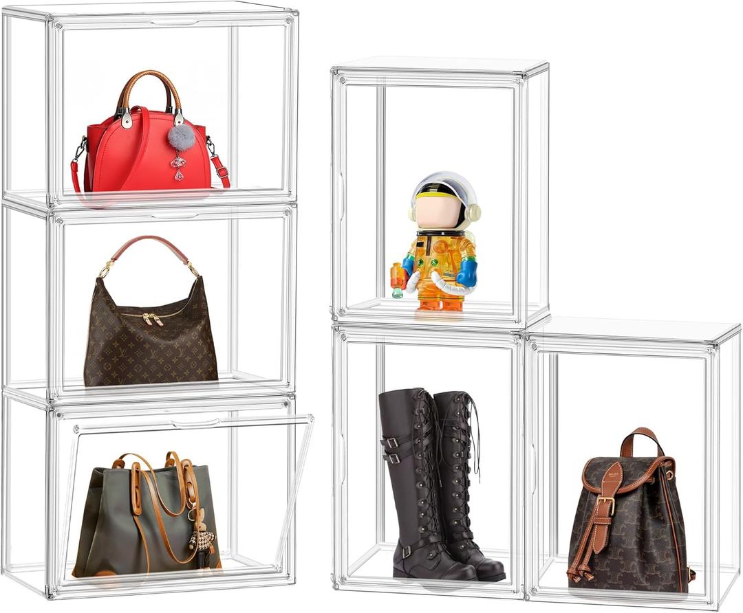 10 Pack X-Large Acrylic Display Case, Clear Closet Organizers and Storage Size 14 Clear Shoe Box Sneaker Display Case with Magnetic Lid Multipurpose Storage Bin for Bag, Figure, Plant, Collectibles