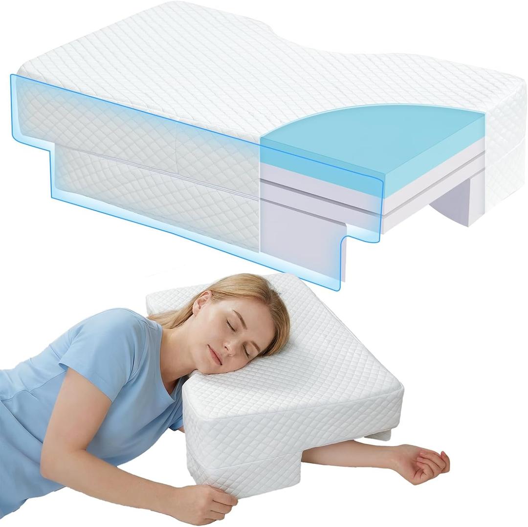 Side Sleeper Pillow with Arm Hole, Adjustable Height Shoulder Pillow for Side Sleepers, Superior Support Memory Foam Arm Pillow Relieve Rotator Cuff Pain and Arm Numbness, Cooling Pillowcase