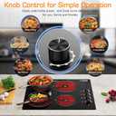 24 Inch Electric Cooktop 4 Burners, 6000W Ceramic Stove Top with Knob Control, 220V-240V Hardwired Built-in Radiant Cooktop, 8 Power Levels, Residual Heat Indicator, Black Glass (No Plug)