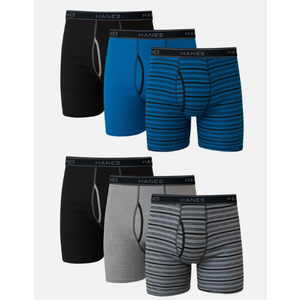 6 Pack Men's Moisture-Wicking Cotton Boxer Briefs X-Large Striped Assorted