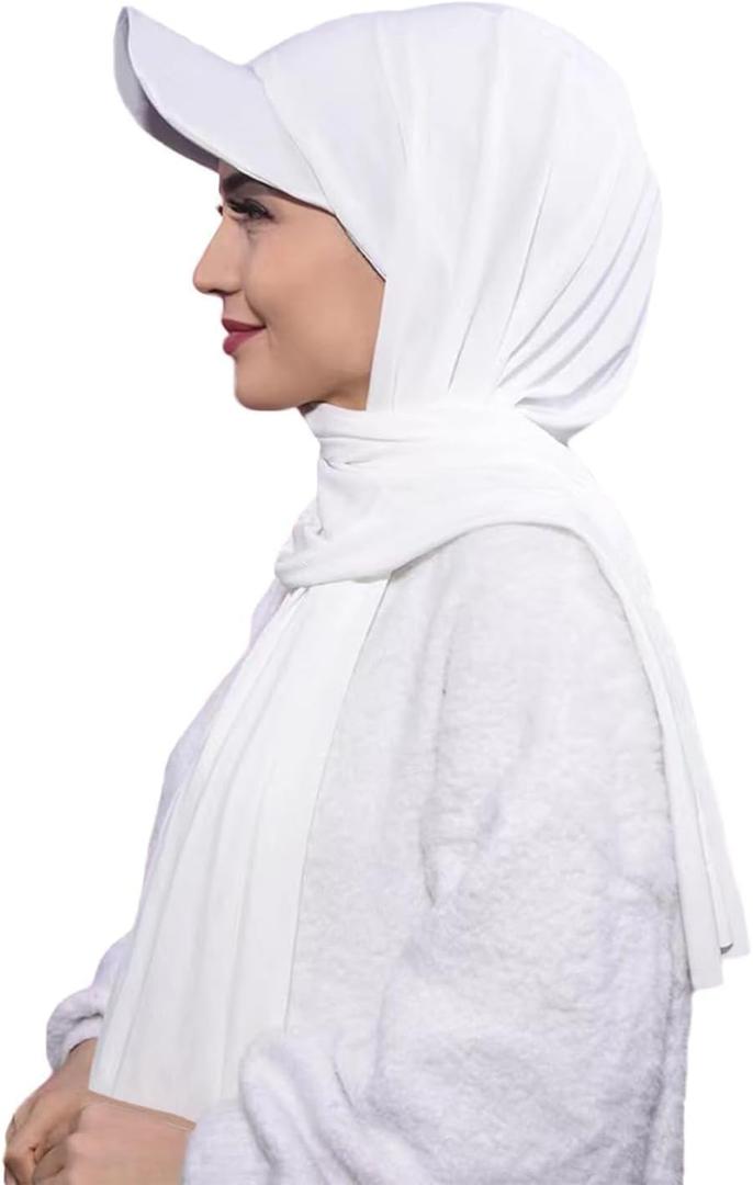 Muslim Headscarf Baseball Cap Women's Hijab Scarf Beanie Head Covering Turbans (White)