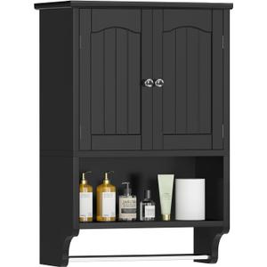 TEENFON Medicine Cabinet with Adjustable Shelves and Towel Rack, Bathroom Wall Mounted Cabinet Over the Toilet Storage for Bathroom, Living Room, 7.09" D x 15.35" W x 22.04" H, Black