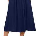 MLXSJ Women's Midi Skirt Summer Flowy Elastic High Waisted Casual Pleated Skirts with Pockets (Blue, XXL)