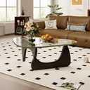 Coffee Table for Living Room Mid Century Modern Center Table with Glass Top and Wood, Transparent/Black, 36 Inch
