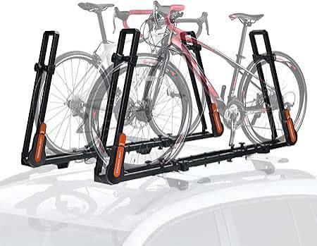 TOOENJOY Rooftop Bike Rack for Car SUV, Upright Roof Mount Bicycle Rack with 2 Arms for Movable Crossbar, 2 Bike Carrier