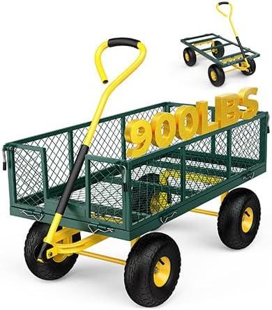 Firstness 900 Lbs Heavy Duty Metal Garden Wagon Cart, Green