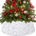 White Christmas Tree Collar Bling Christmas Tree Stand Collar 28.8 inch Sequin Xmas Tree Base Cover Large Christmas Tree Ring Round Tree Base Collar Rustic Trees Collars for Winter Holiday