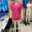 Women 2 Pieces Heart Floral Bow Pajama Sets Button-Down Short Sleeve Shirt Ruffle Short Sleepwear (XL)