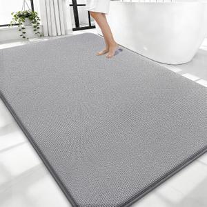 OLANLY Thick Memory Foam Large Bathroom Rug 70x46, Absorbent Bath Mat, Grey