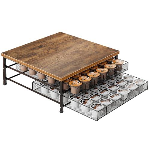 Coffee Pod Holder for K Cup Holder Drawer, 72 Capacity Coffee Pod Organizer K Cup Storage 2 Tier Pods Drawer Organizer Sliding Baskets for Coffee Station Counter, Black