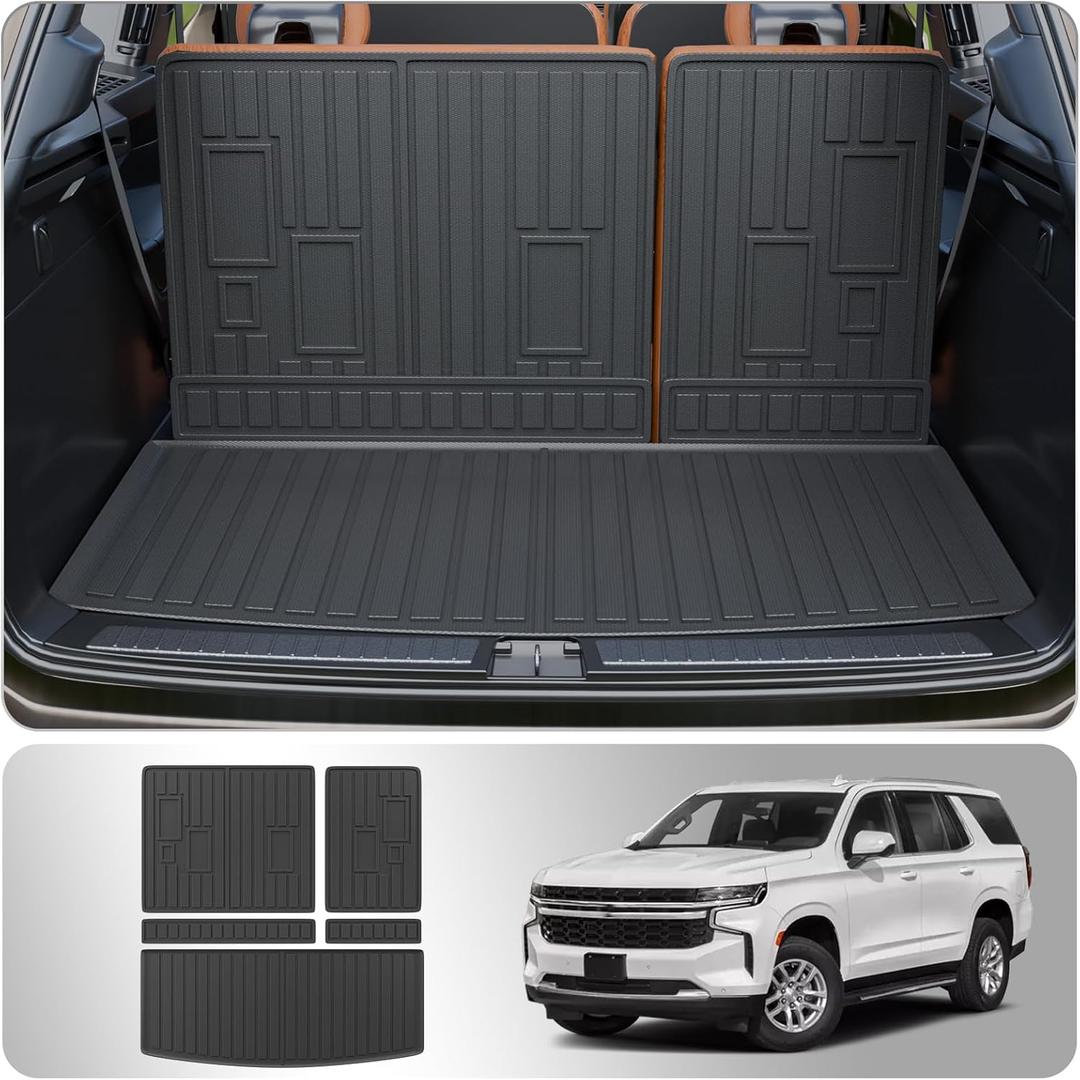 Cargo Mat Compatible with 2022-2025 Chevrolet Tahoe GMC Yukon Trunk Mat Cargo Liner TPE All Weather Back Seat Cover Protector 2024 Chevy Tahoe Accessories (Trunk Mat+Backrest Mats)
