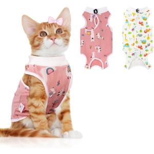 2 PCS Cat Recovery Suit Female Cat Onesie for Cats After Surgery Spay Abdominal Wounds, Kitten Surgery Recovery Suit Female Breathable E-Collar Alternative Kitten Onesie Anti Licking Medium