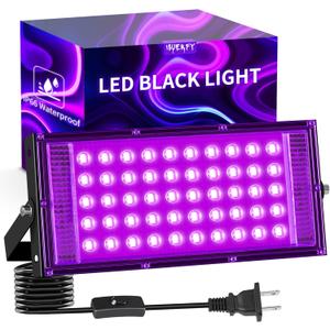 50W LED Black Light IP66 Waterproof, Outdoor Blacklight Flood Light with Switch+6FT Cord, Blacklight Spotlight for Neon Glow in The Dark Party Body Paint Poster Classroom Bedroom Halloween (50W-1 Pack)