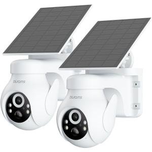 blurams 2K Solar Outdoor Camera Wireless, 360 PTZ Security Cameras Wireless Outdoor with Human Auto Tracking, R/Color Night Vision, Battery Powered, Compatible with Alexa, 2.4GHz Only, 2Pack