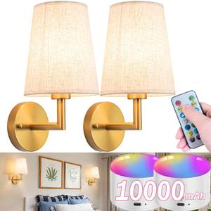Wall Sconce Battery Operated Wall Light Fixure with Remote Control, Dimmable Battery Operated Wall Sconces Set Of Two, Indoor Wireless Wall Mounted Lamp with Rechargable Bulb For Bedroom Living Room 