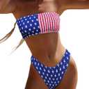 YIMISAN Women's Two Piece Bandeau Swimsuit Ribbed Strapless Tube Bikini Top with Mid Waist Cheeky Bottom Bathing Suit (M)