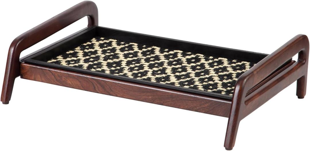 Anji Mountain Heavy Duty Waterproof Wooden Shoe Storage Mat Organizer/Boot Storage Tray Multi Use for Entryway with Coir, Black and Ivory Insert, 1 Tier, Fits 2 Pair (26.5" Wide)