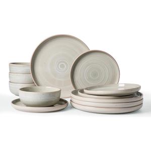 Famiware Meteor Plates and Bowls Sets for 4, 12 Pieces Dinnerware Sets, Microwave and Dishwasher Safe Dishes Set, Matcha Green