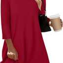 Zeagoo Women Tops 3/4 Sleeve Dressy Casual Plus Size Tunics to Wear with Leggings Swing Flare T-Shirt Loose Blouses (Small, Red)