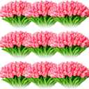 Jexine 100 Pcs Artificial Real Tulips Fake Artificial Tulip Flower Bulk Bouquet with Stem for Table Centerpieces Wedding Bridal Easter Mother's Day Garden Home Decor, 13.4''(Purple Rose)