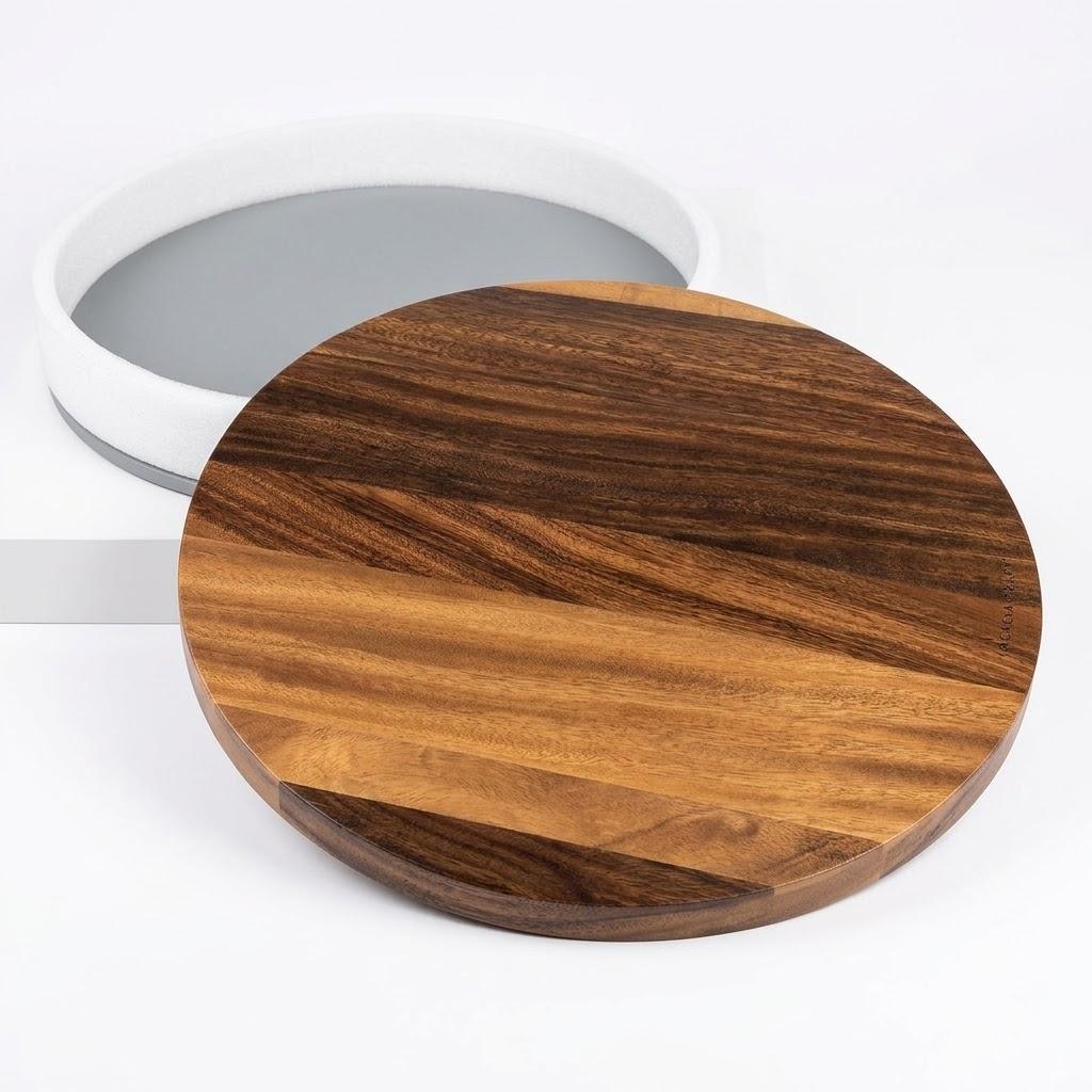 20 Inch Extra Large Round Serving Tray HeavyDuty Acacia Wood Tray for Oversized Ottoman Coffee Table and Counter Giant Decorative Organizational Tray Extensive Kitchen Serveware