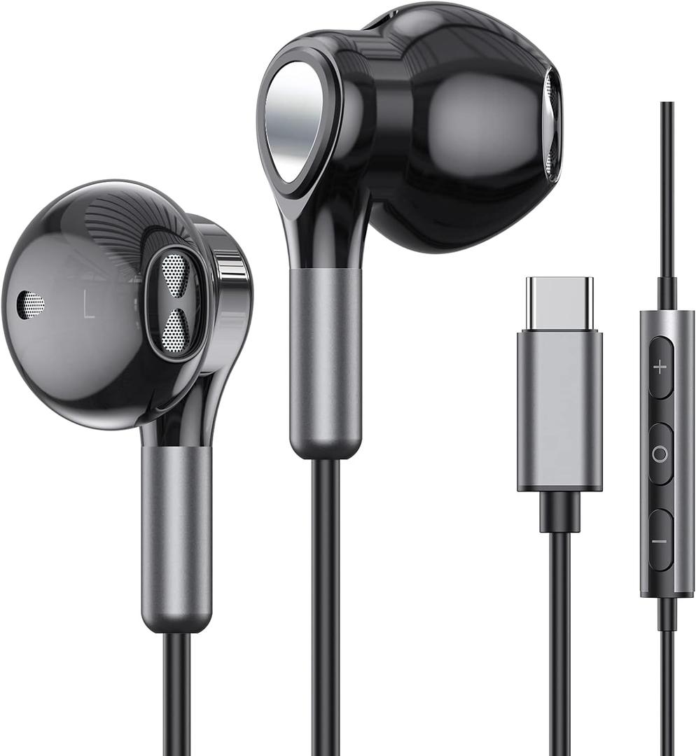 USB C Headphones for Samsung Galaxy S26 S25 S24 S23 S22 S21 S20 A56 A17 A16 Wired USB C Earbuds with Mic Volume Control Earphones USB Type C Headphones for iPhone 17 16 15 Pro Max Plus iPad 10 Pixel