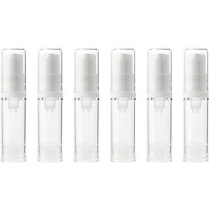 6 Pack 0.17 oz Plastic Empty Airless Pump Bottles Travel Size Refillable Leakproof Containers for Skincare Cosmetics Toiletries TSA Approved