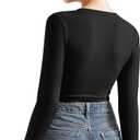 SUUKSESS Women Crew Neck Fitted T Shirts Cotton Jersey Basic Long Sleeve Tops (Black)
