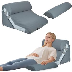 4PCS Orthopedic Bed Wedge Pillow Set, Adjustable Curve Memory Foam Wedge Pillow, Pillow Wedges for Post Surgery, Back Pain Relief, Triangle Pillows for Acid Reflux, Snoring, GERD, Grey