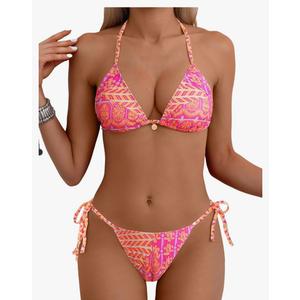 Tainehs Women's Sexy Halter Bikini Set Triangle Top String Swimwear Two Piece Swimsuits Cheeky Bathing Suit L