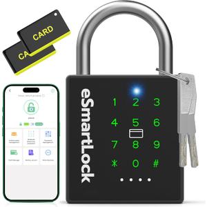 New Smart Padlock with Key, Heavy Duty Combination Padlock, RFID Pad Lock with Codes Bluetooth APP Access, Outdoor Waterproof Electronic Key Lock for Gate Fence Shed Locker Garage Garden , 2.5 x 1.1 x 4.6 inches New Smart Padlock with Key, Heavy Duty Combination Padlock, RFID Pad Lock with Codes Bluetooth APP Access, Outdoor Waterproof Electronic Key Lock for Gate Fence Shed Locker Garage Garden , 2.5 x 1.1 x 4.6 inches